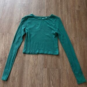 Ribbed, green Long Sleeve Women's Top